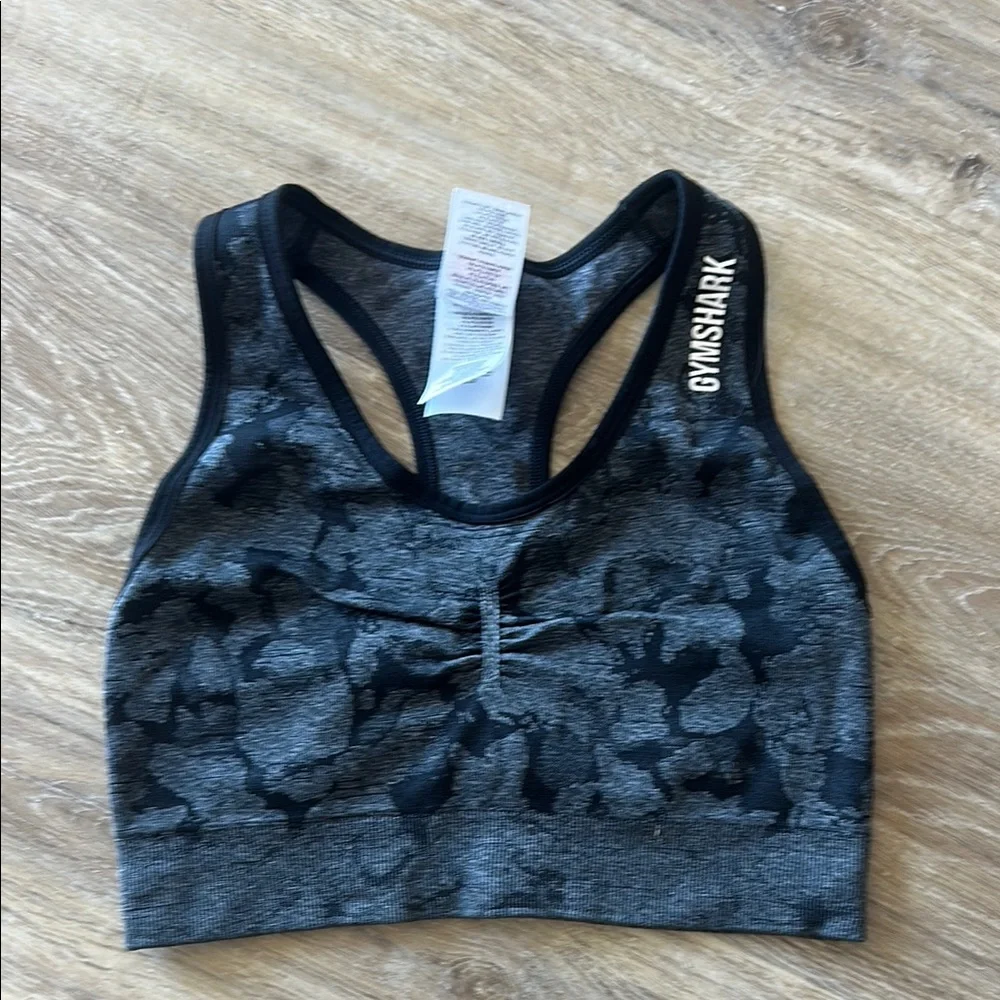 Gymshark Adapt Camo Black and Gray Sports Bra - Picture 1 of 2